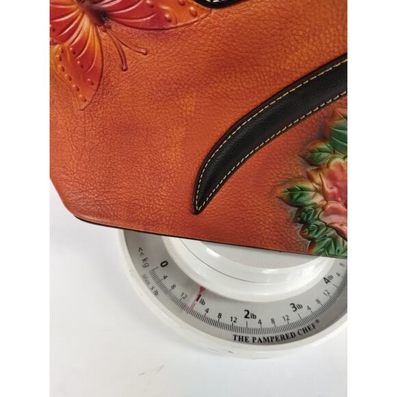 Genuine Leather Embossed Floral Garden Butterfly Artsy Handbag NEW Boho - Picture 8 of 14